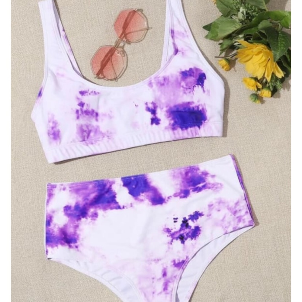 Dress Barn High Waist Bikini Purple Tie dye NWT